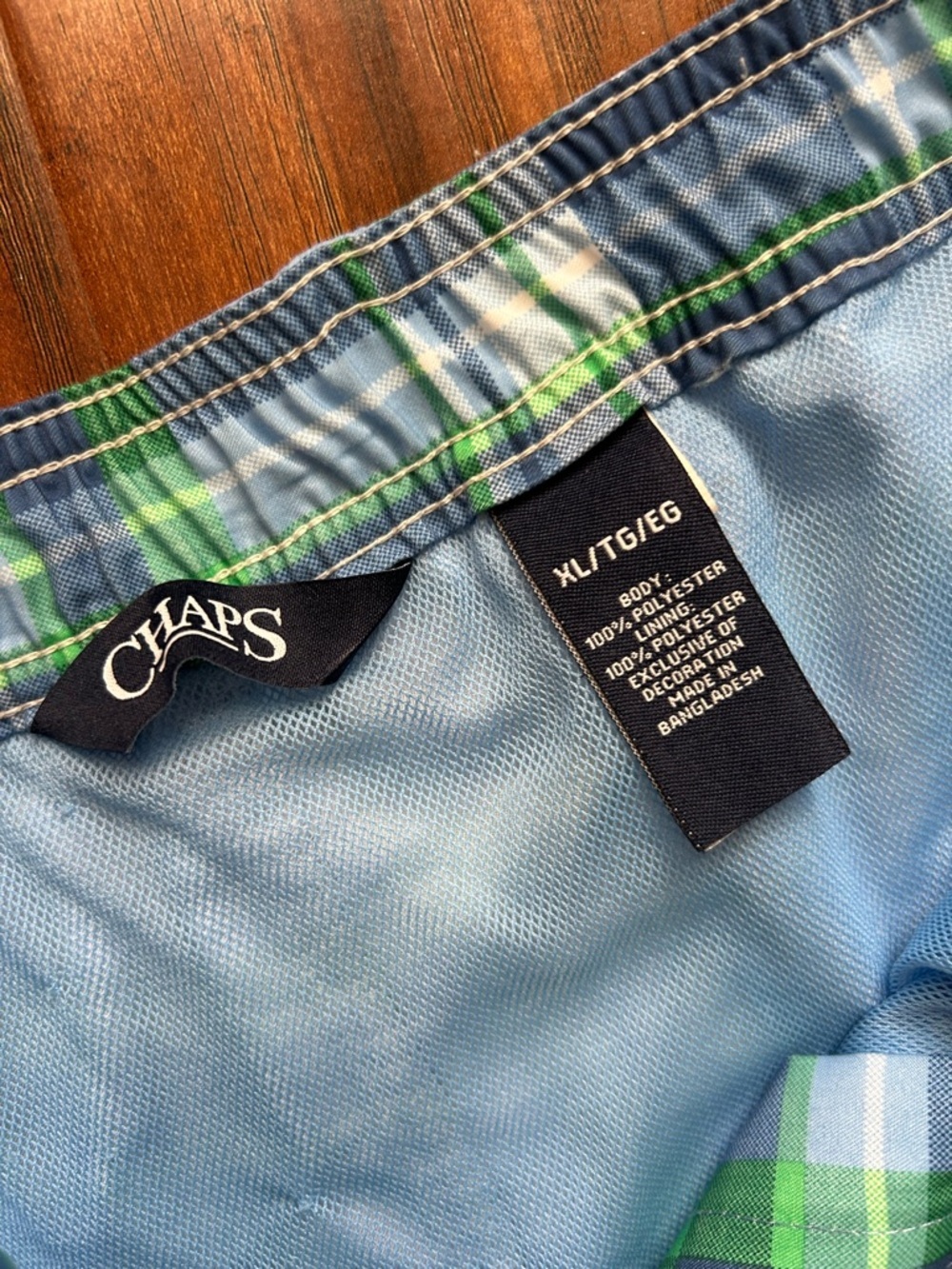 Chaps Blue and Green Plaid Men’s Swim Shorts - Picture 8 of 8